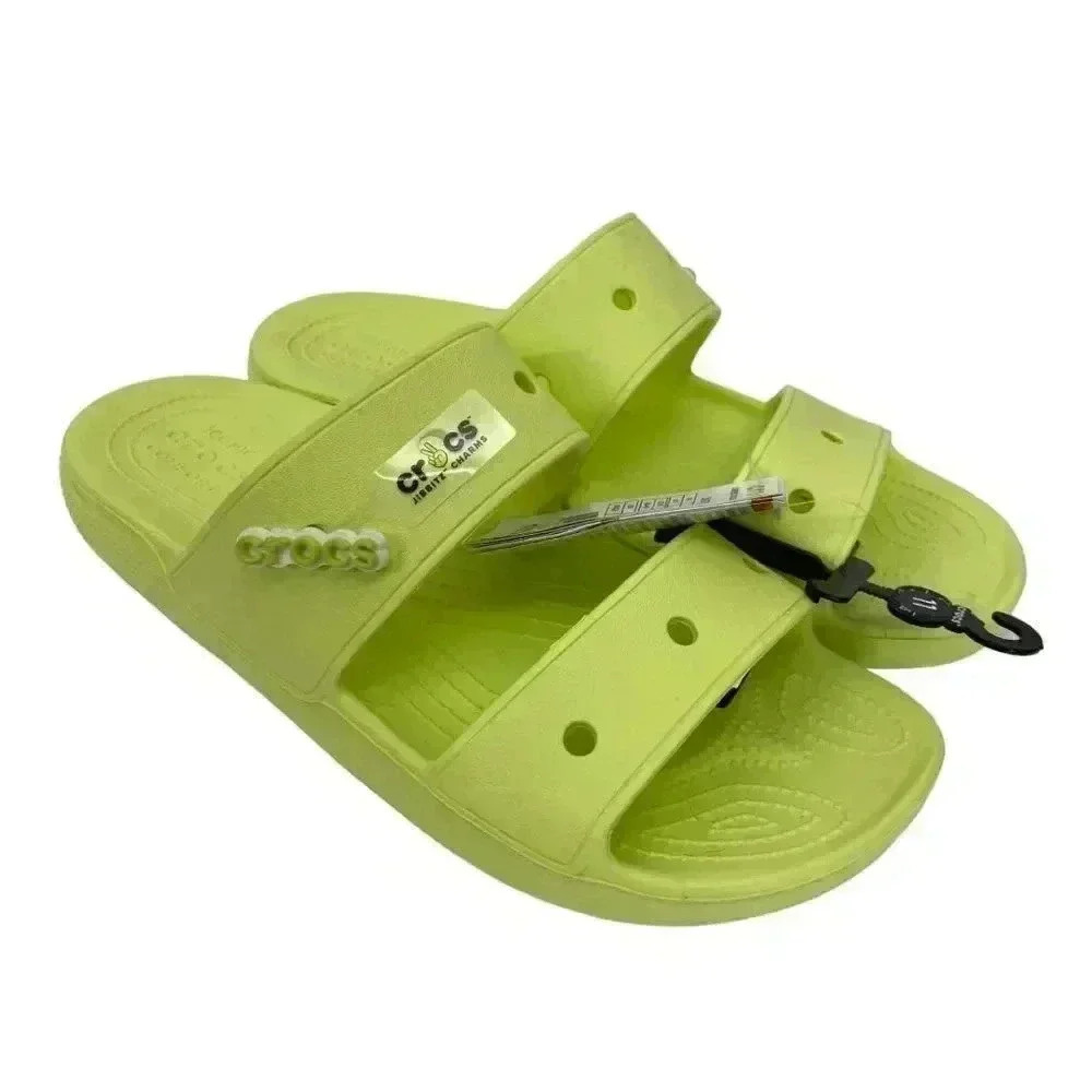 Crocs Men's Size 11 Classic Two Strap Slides Sandals Comfort Summer Lime Zest